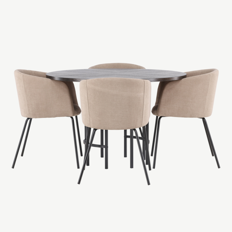 Ümar söögilauakomplekt Copenhagen (mokka MDF, must metalljalg, beežid polsterdatud toolid), GR22846 – 5