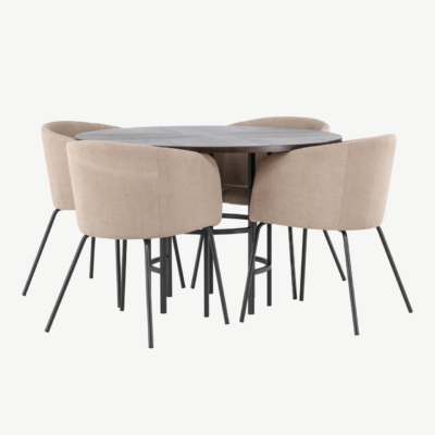 Ümar söögilauakomplekt Copenhagen (mokka MDF, must metalljalg, beežid polsterdatud toolid) - GR22846