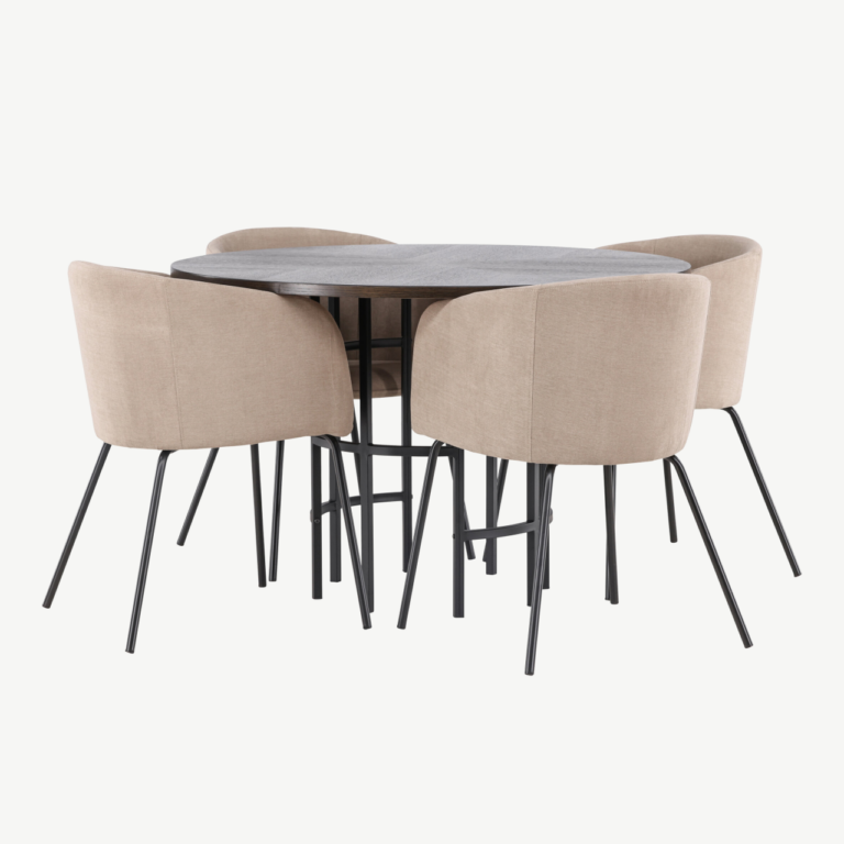 Ümar söögilauakomplekt Copenhagen (mokka MDF, must metalljalg, beežid polsterdatud toolid) - GR22846