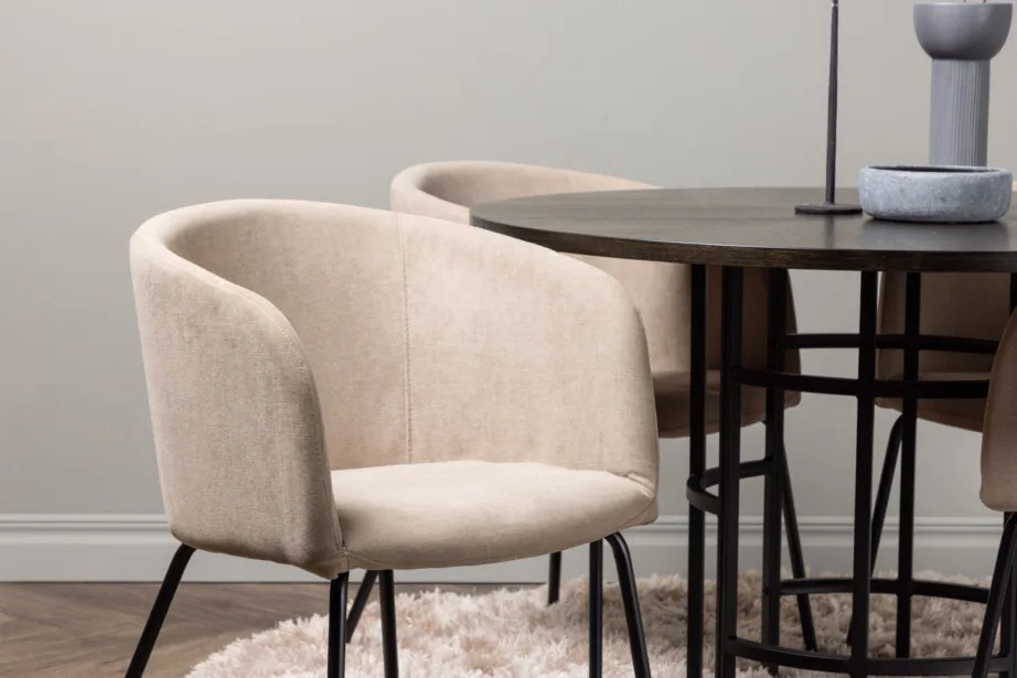 Ümar söögilauakomplekt Copenhagen (mokka MDF, must metalljalg, beežid polsterdatud toolid), GR22846 – 9