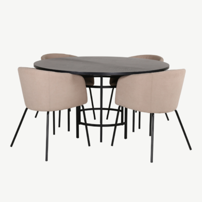 Ümar söögilauakomplekt Copenhagen (must MDF, 4 beeži polsterdatud tooli) - GR22281