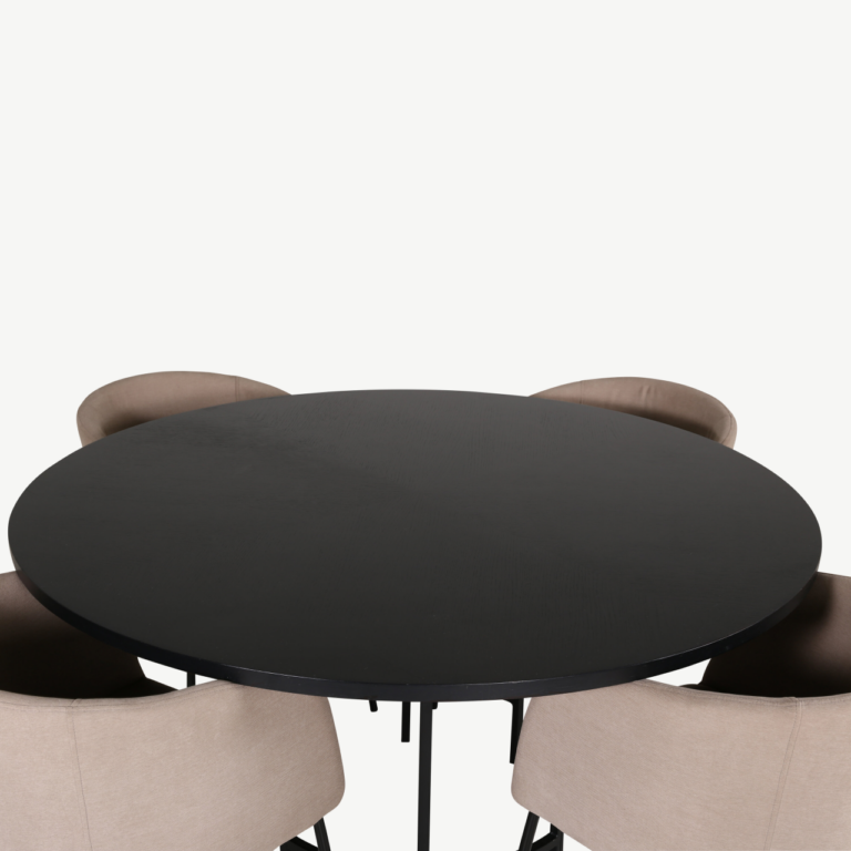 Ümar söögilauakomplekt Copenhagen (must MDF, 4 beeži polsterdatud tooli) - GR22281