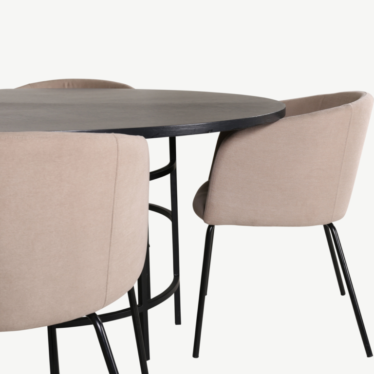 Ümar söögilauakomplekt Copenhagen (must MDF, 4 beeži polsterdatud tooli) - GR22281