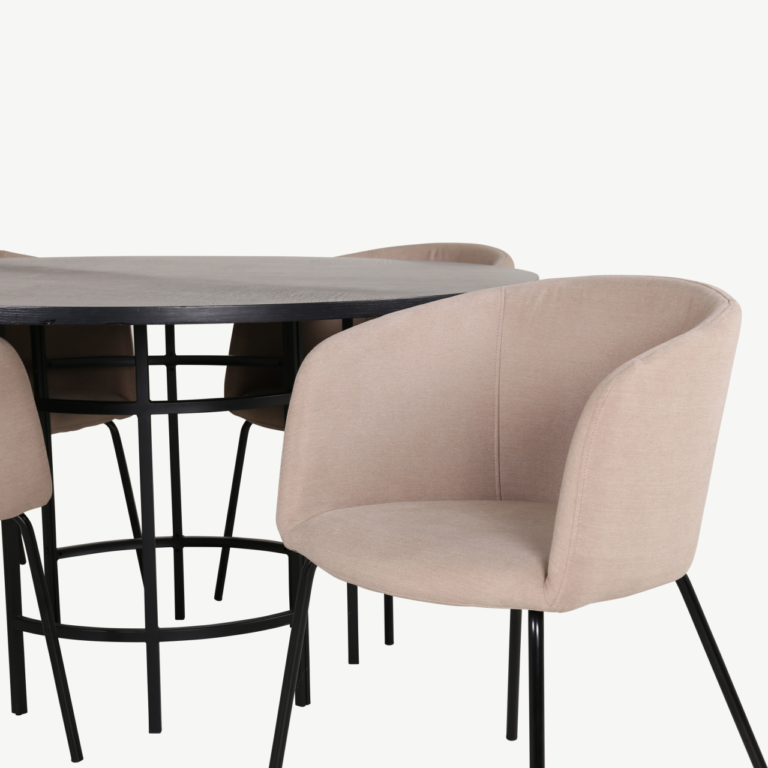 Ümar söögilauakomplekt Copenhagen (must MDF, 4 beeži polsterdatud tooli) - GR22281