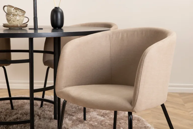 Ümar söögilauakomplekt Copenhagen (must MDF, 4 beeži polsterdatud tooli) - GR22281