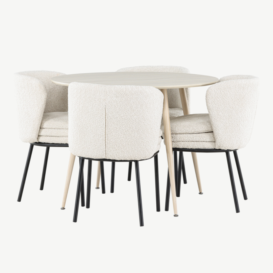 Ümar söögilauakomplekt Plaza (valge peits, 4 valget buklee tooli Agnesega), GR24477 – 6