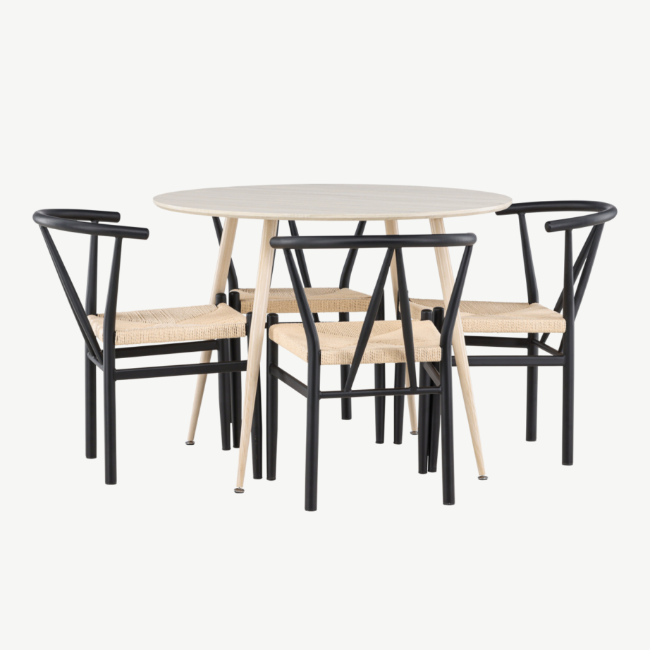 Ümar söögilauakomplekt Plaza valge peitsiga (ø100cm) ja mustad terasraamiga Alfons toolid, 4-le, GR24474 – 3