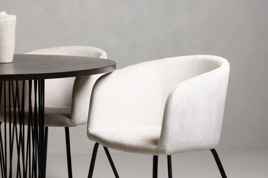 Ümar söögilauakomplekt Stone (mokka viimistlus, must metalljalg) koos Berit samettooli ja beeži kangaga, GR22838 – 11