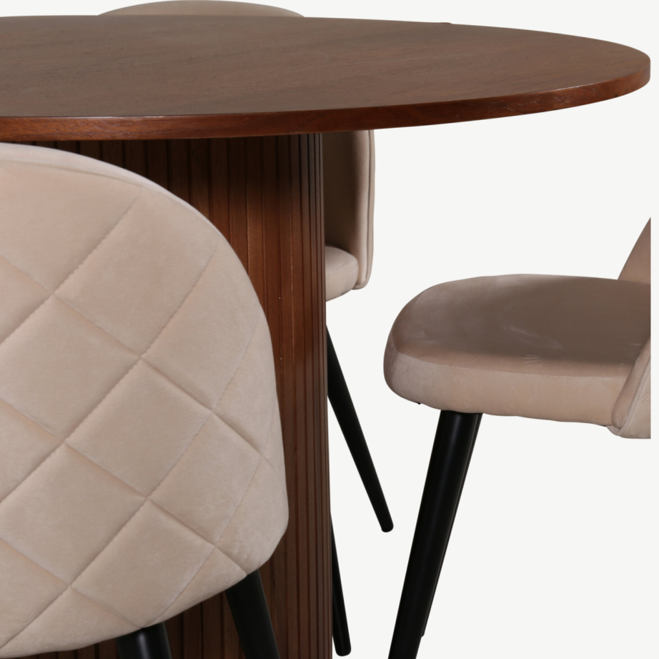 Ümar söögilaud Bianca pähklispooniga ja beežid velvettoolid, GR22492 – 3