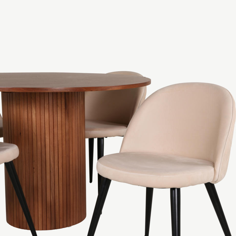 Ümar söögilaud Bianca pähklispooniga ja beežid velvettoolid, GR22492 – 4