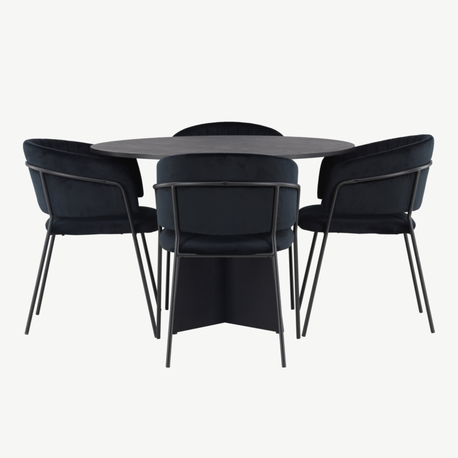 Ümar söögilaud Bootcut (must spoon, ø110 cm) ja sametist Selma toolid, GR23790 – 2