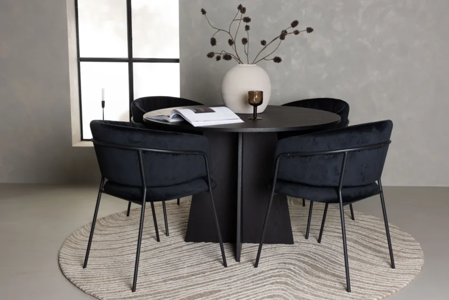 Ümar söögilaud Bootcut (must spoon, ø110 cm) ja sametist Selma toolid, GR23790 – 4