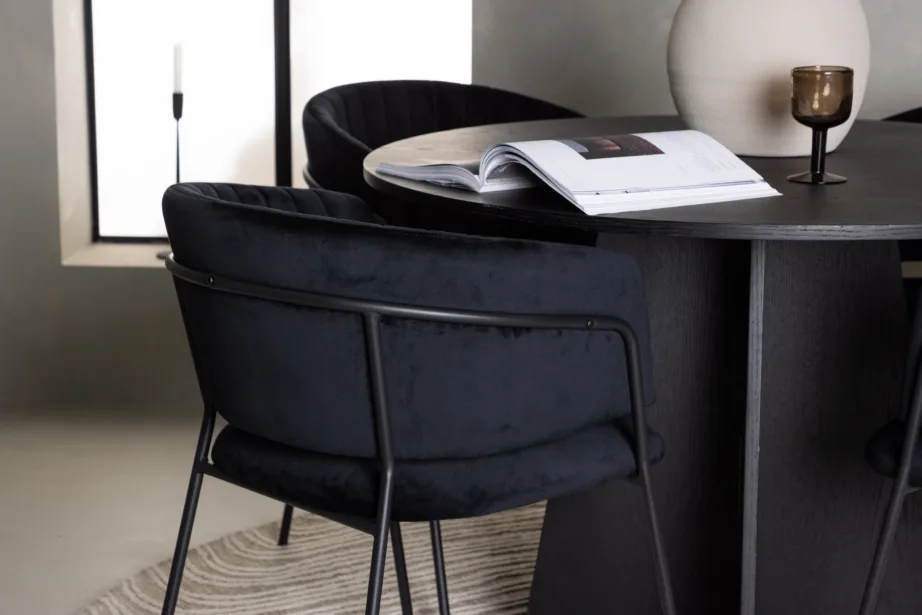 Ümar söögilaud Bootcut (must spoon, ø110 cm) ja sametist Selma toolid, GR23790 – 5