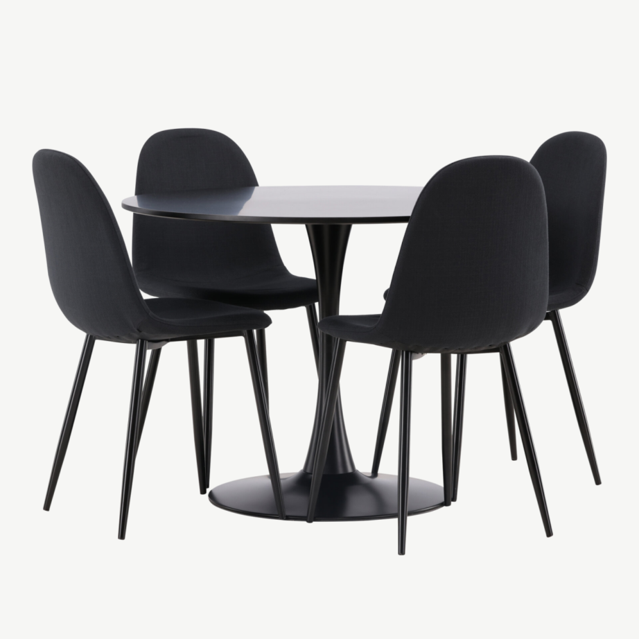 Ümar söögilaud Glade ja Polar toolid (must, MDF, teras, ø100cm), GR22905 – 6