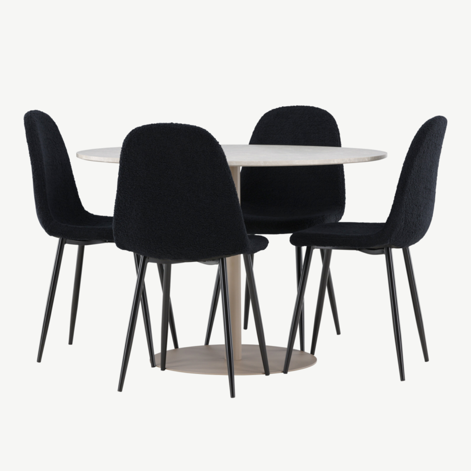 Ümar söögilaud Lycke ja 4 musta Polar tooli (beež MDF, buklee kangaga), GR24379 – 6
