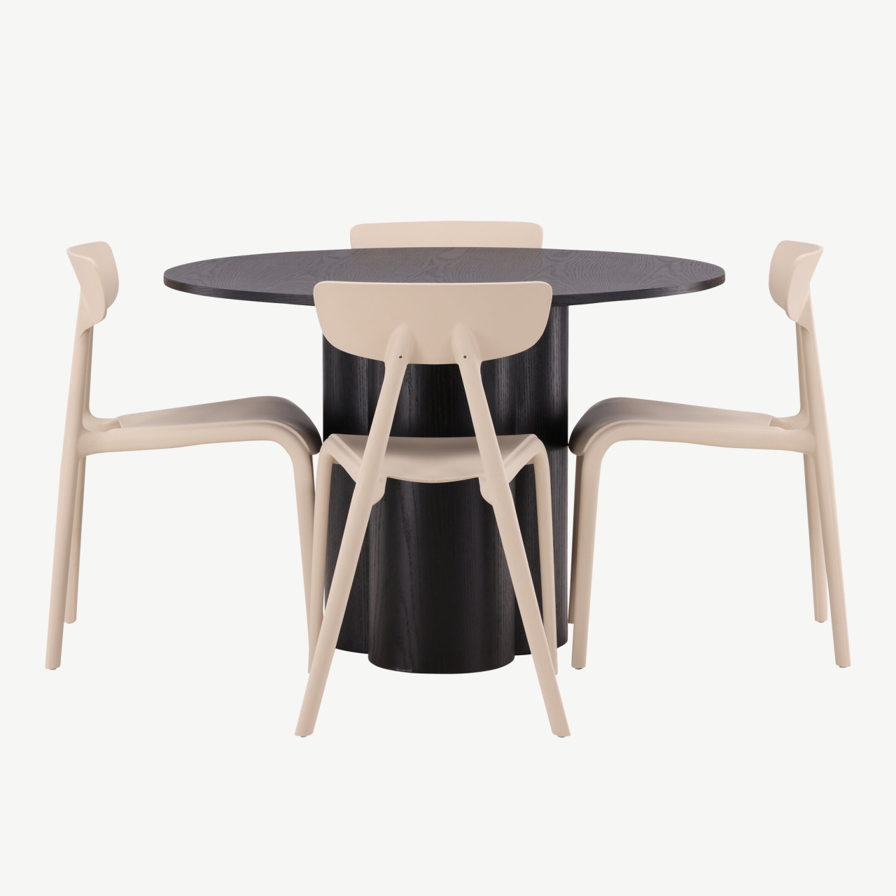 Ümar söögilaud Olivia (must MDF, ø110 cm) ja beež Ursholmen tool - GR23112