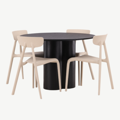 Ümar söögilaud Olivia (must MDF, ø110 cm) ja beež Ursholmen tool - GR23112