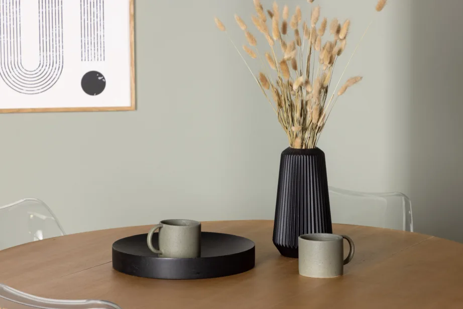 Ümar söögilaud Yakidon ja läbipaistvad Edvin toolid (reguleeritav, kummipuit, PET, ø120 cm), GR23874 – 6