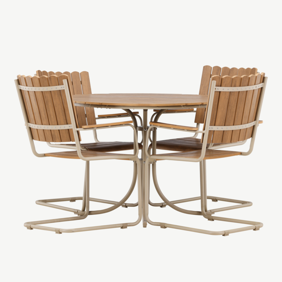 Ümar terrassi söögikomplekt Holmsund (beež, aintwood ja teras, 4 tooli), 9277-222 – 2