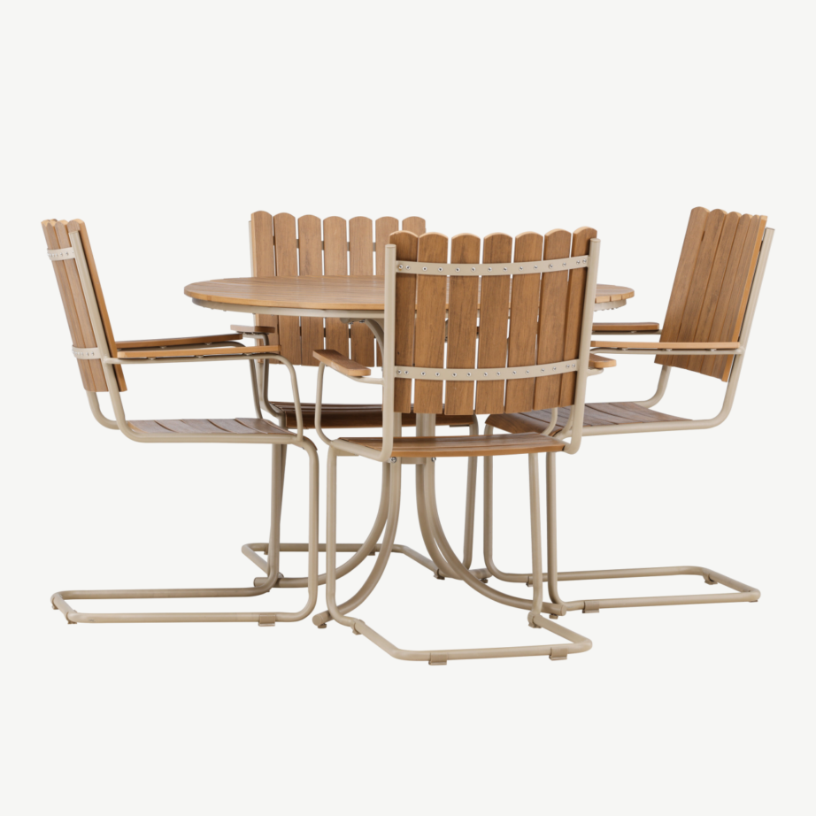 Ümar terrassi söögikomplekt Holmsund (beež, aintwood ja teras, 4 tooli), 9277-222 – 3