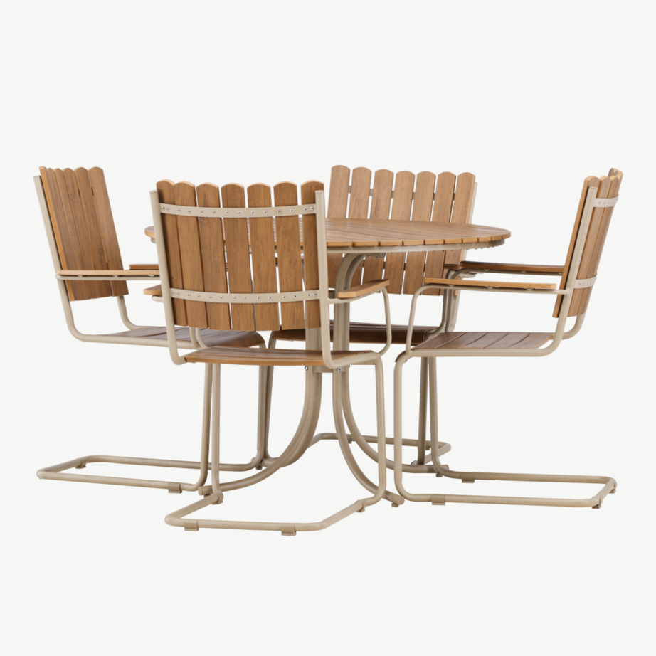 Ümar terrassi söögikomplekt Holmsund (beež, aintwood ja teras, 4 tooli), 9277-222 – 4
