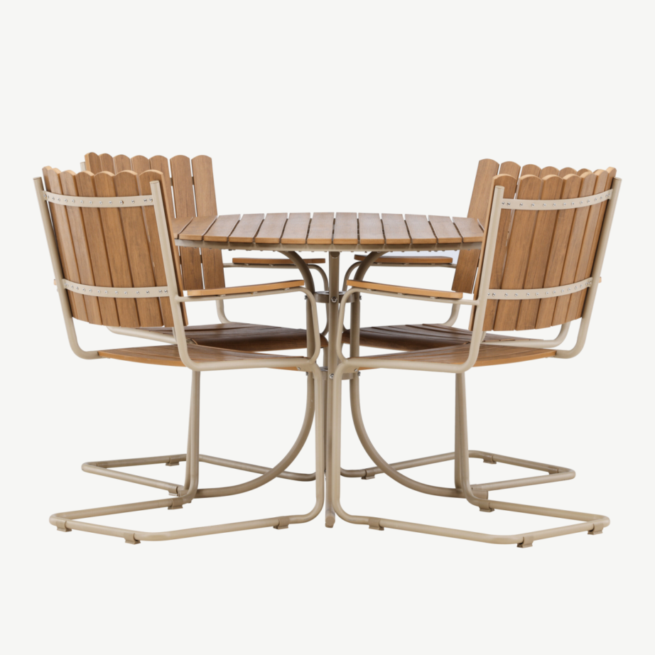 Ümar terrassi söögikomplekt Holmsund (beež, aintwood ja teras, 4 tooli), 9277-222 – 5