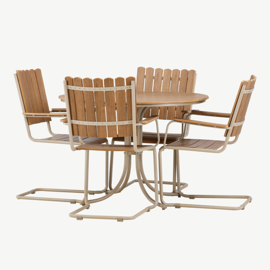 Ümar terrassi söögikomplekt Holmsund (beež, aintwood ja teras, 4 tooli), 9277-222 – 6