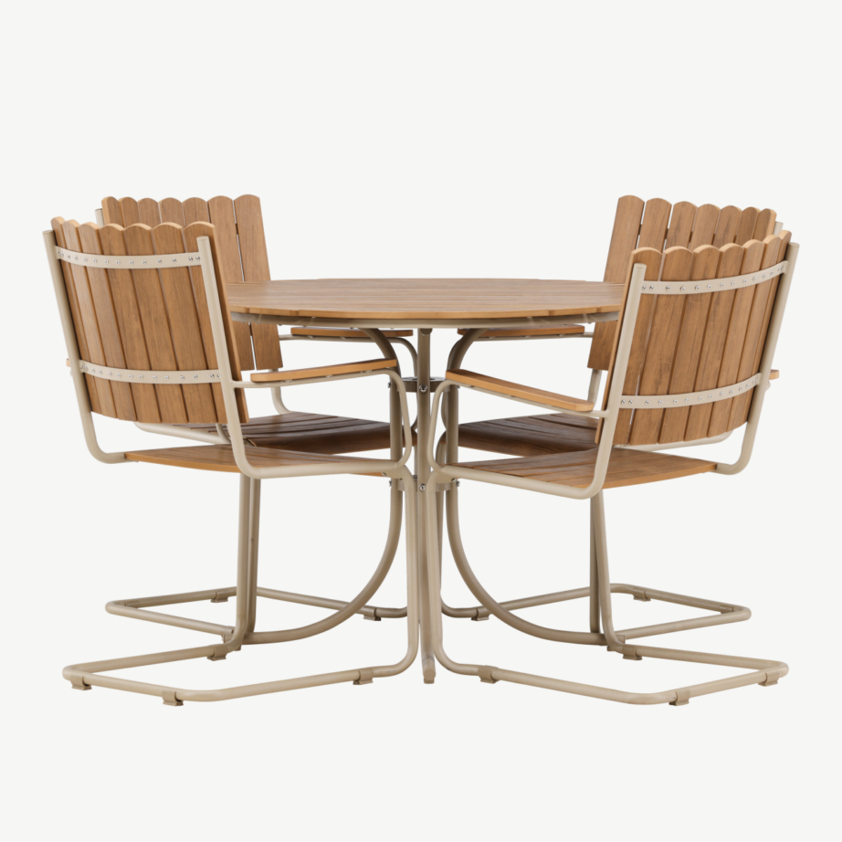 Ümar terrassi söögikomplekt Holmsund (beež, aintwood ja teras, 4 tooli), 9277-222 – 7