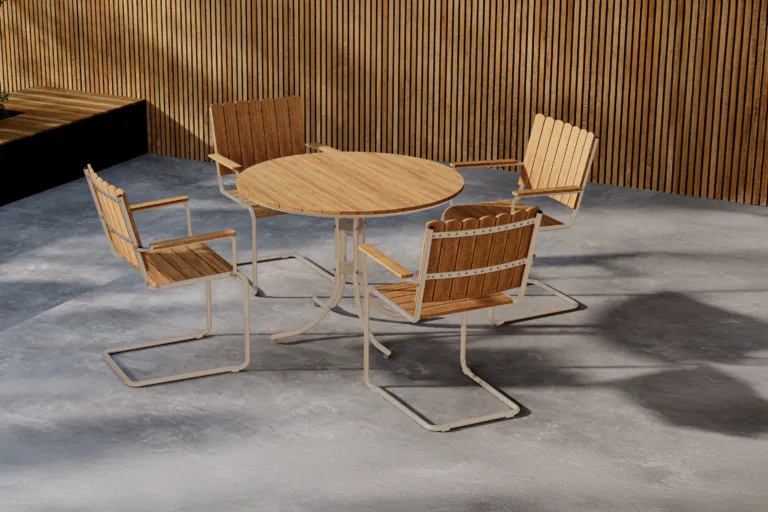 Ümar terrassi söögikomplekt Holmsund (beež, aintwood ja teras, 4 tooli) - 9277-222