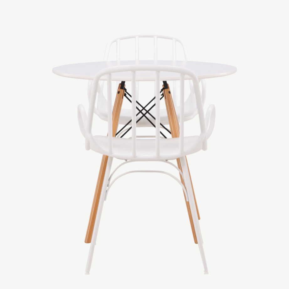 Ümar valge söögilaud Danburi ja plastikust Dyrön toolid, GR23168 – 2