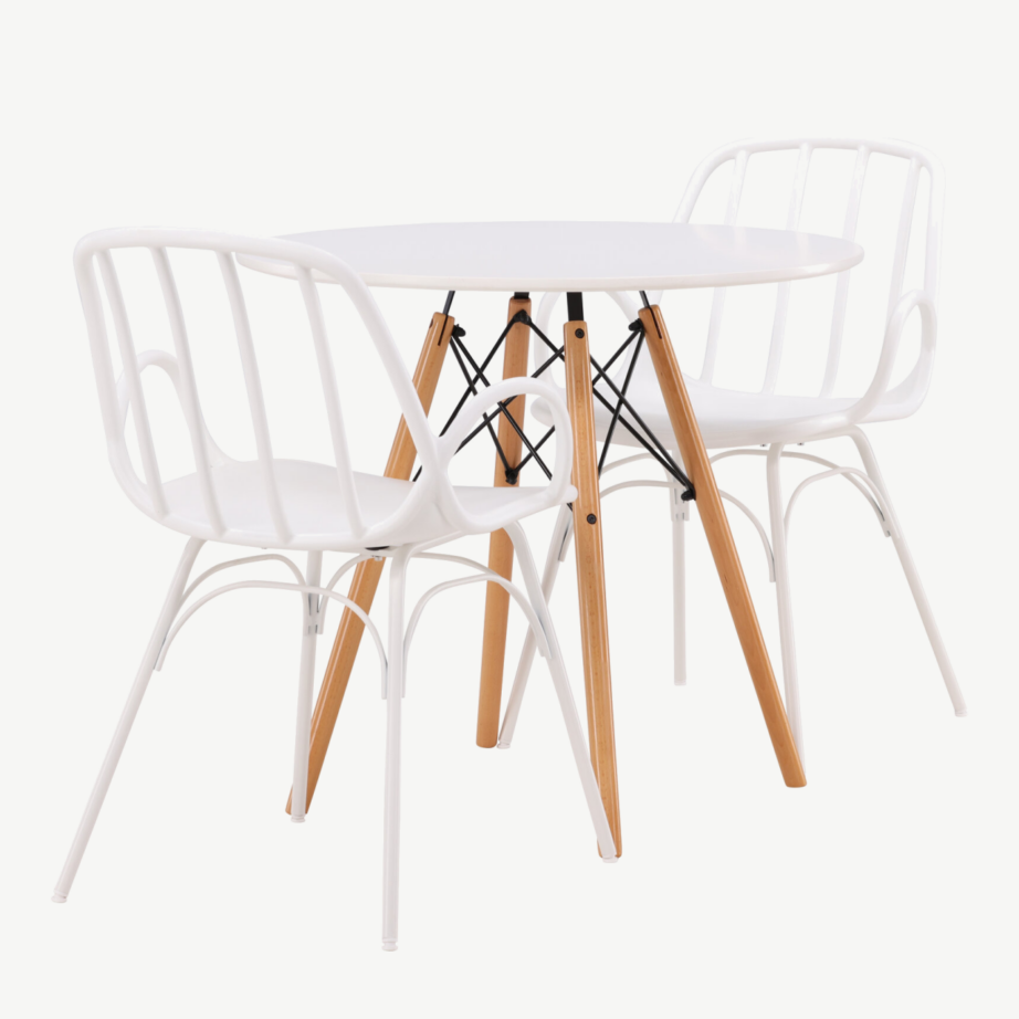 Ümar valge söögilaud Danburi ja plastikust Dyrön toolid, GR23168 – 3