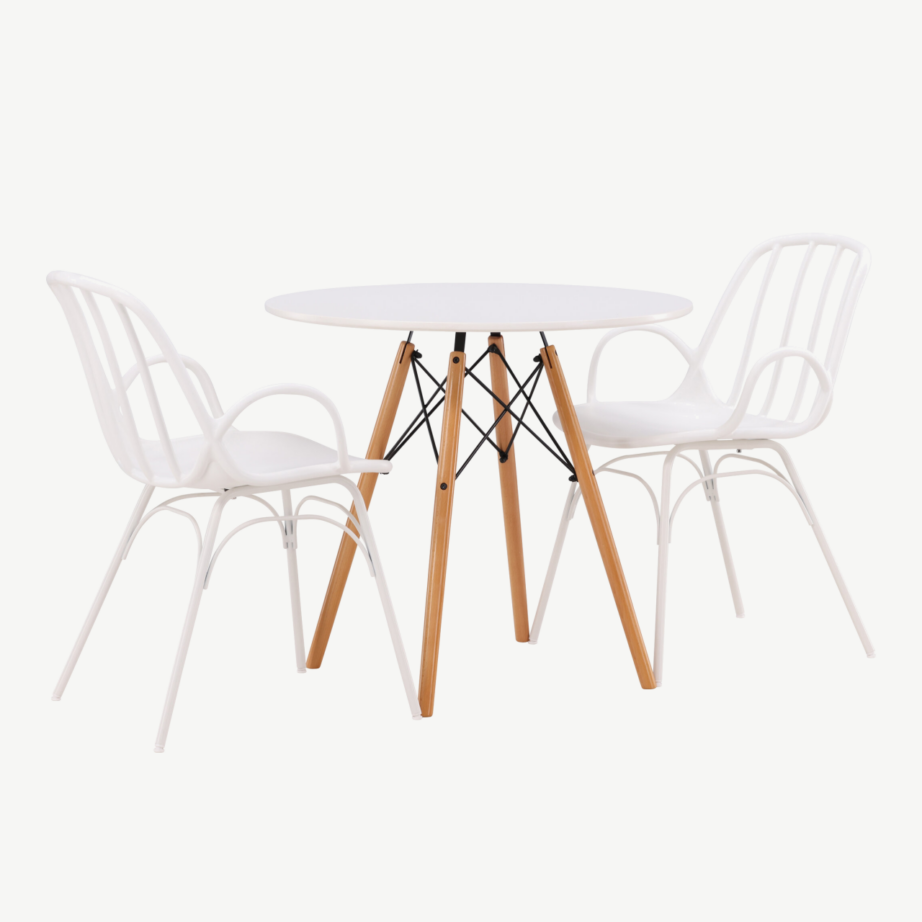 Ümar valge söögilaud Danburi ja plastikust Dyrön toolid, GR23168 – 4