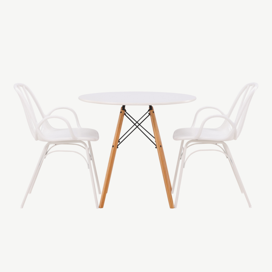 Ümar valge söögilaud Danburi ja plastikust Dyrön toolid, GR23168 – 5