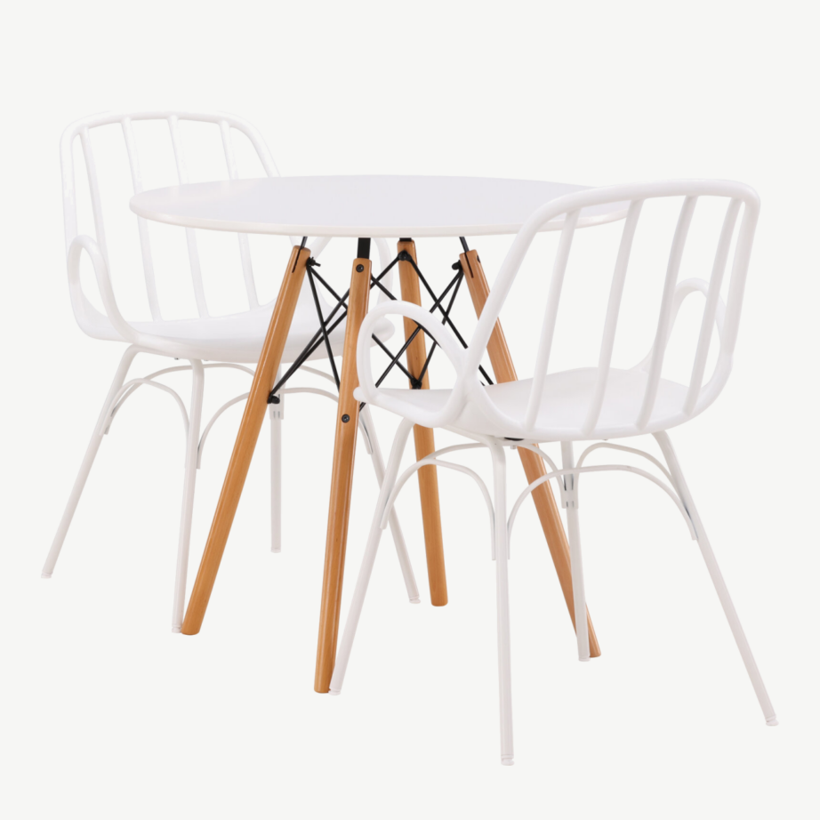 Ümar valge söögilaud Danburi ja plastikust Dyrön toolid, GR23168 – 6