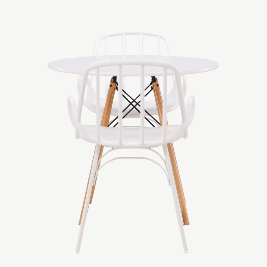 Ümar valge söögilaud Danburi ja plastikust Dyrön toolid, GR23168 – 7