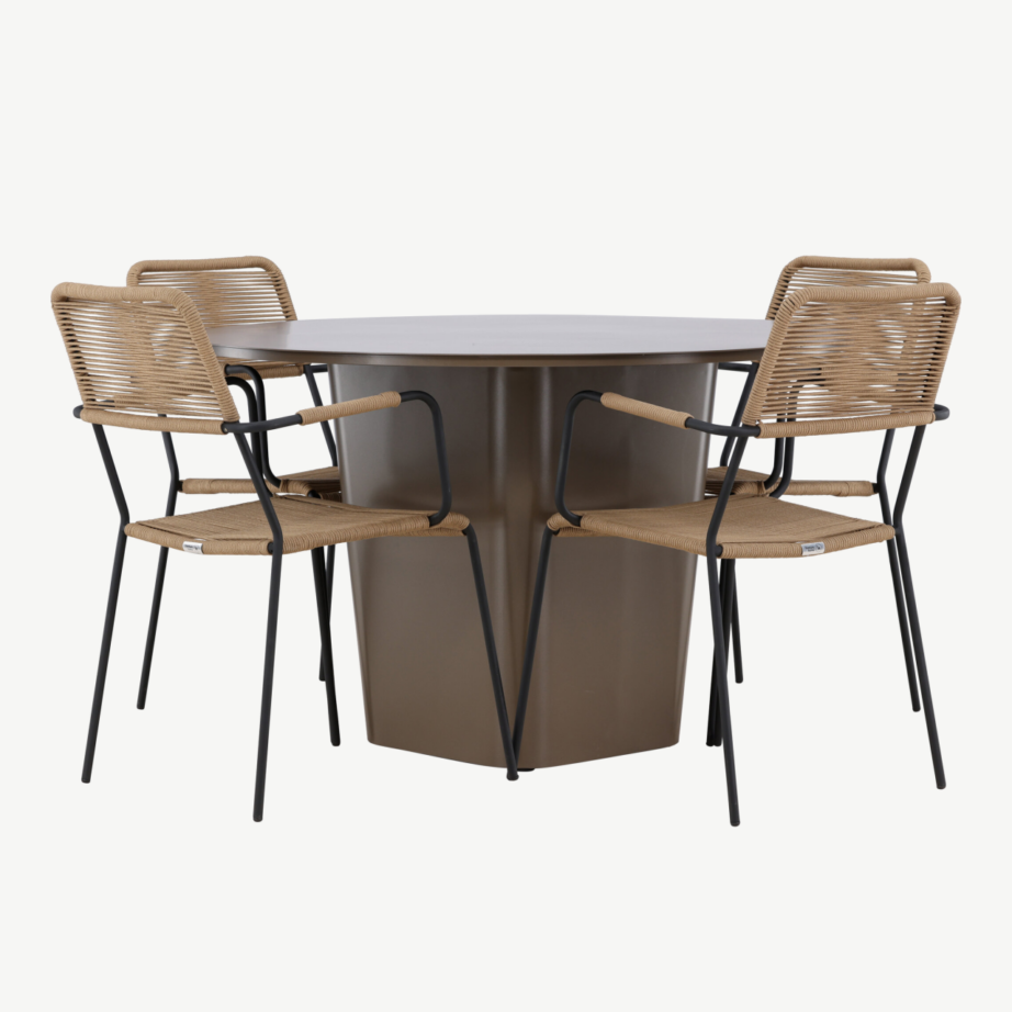 Ümmargune aiakomplekt Santa Fe (alumiiniumlaud ø120 cm, pruunid punutud Lindos toolid, 4 tk), GR24339 – 2