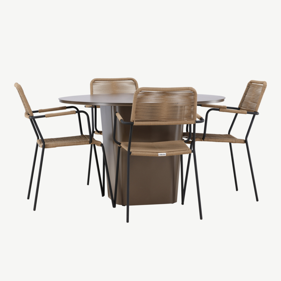 Ümmargune aiakomplekt Santa Fe (alumiiniumlaud ø120 cm, pruunid punutud Lindos toolid, 4 tk), GR24339 – 3