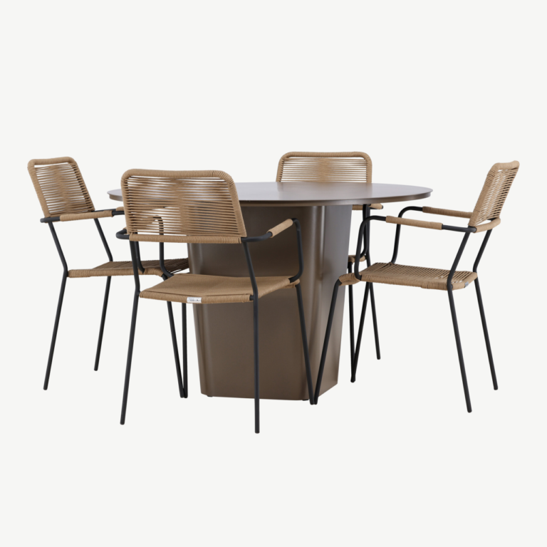 Ümmargune aiakomplekt Santa Fe (alumiiniumlaud ø120 cm, pruunid punutud Lindos toolid, 4 tk) - GR24339