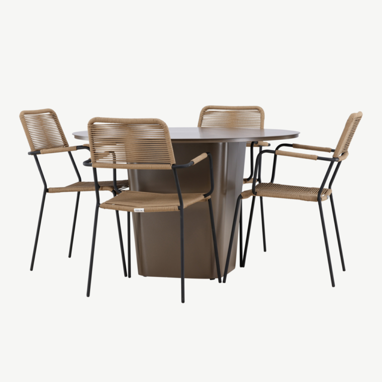 Ümmargune aiakomplekt Santa Fe (alumiiniumlaud ø120 cm, pruunid punutud Lindos toolid, 4 tk) - GR24339