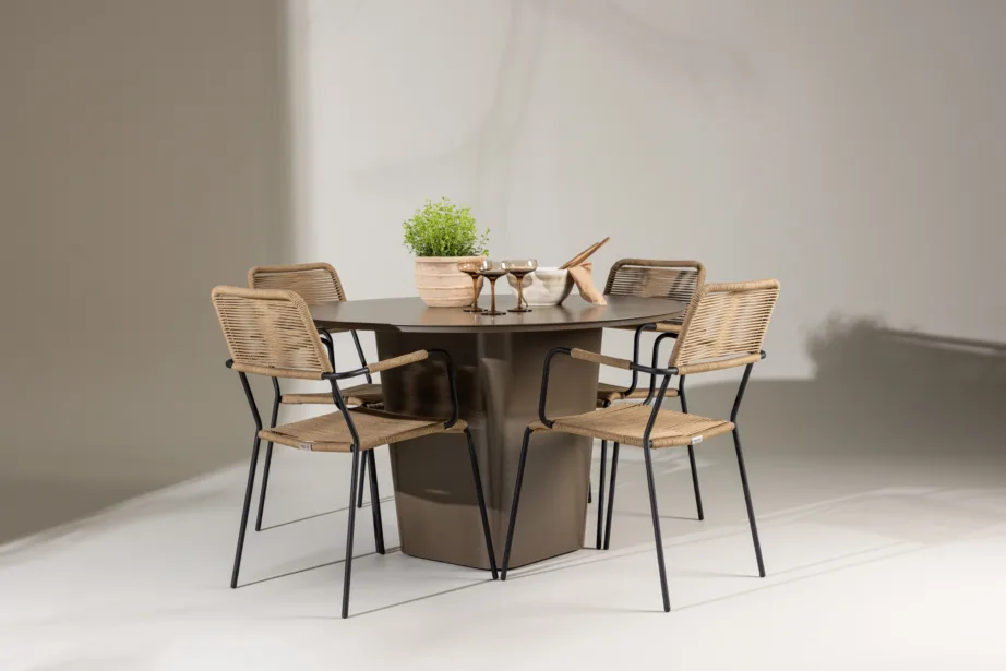 Ümmargune aiakomplekt Santa Fe (alumiiniumlaud ø120 cm, pruunid punutud Lindos toolid, 4 tk), GR24339 – 8