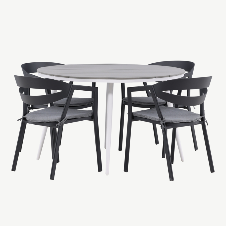 Ümmargune aiamööbli komplekt Break (hall laud, mustad toolid, Ø120 cm, istmepatjadega) - GR22685