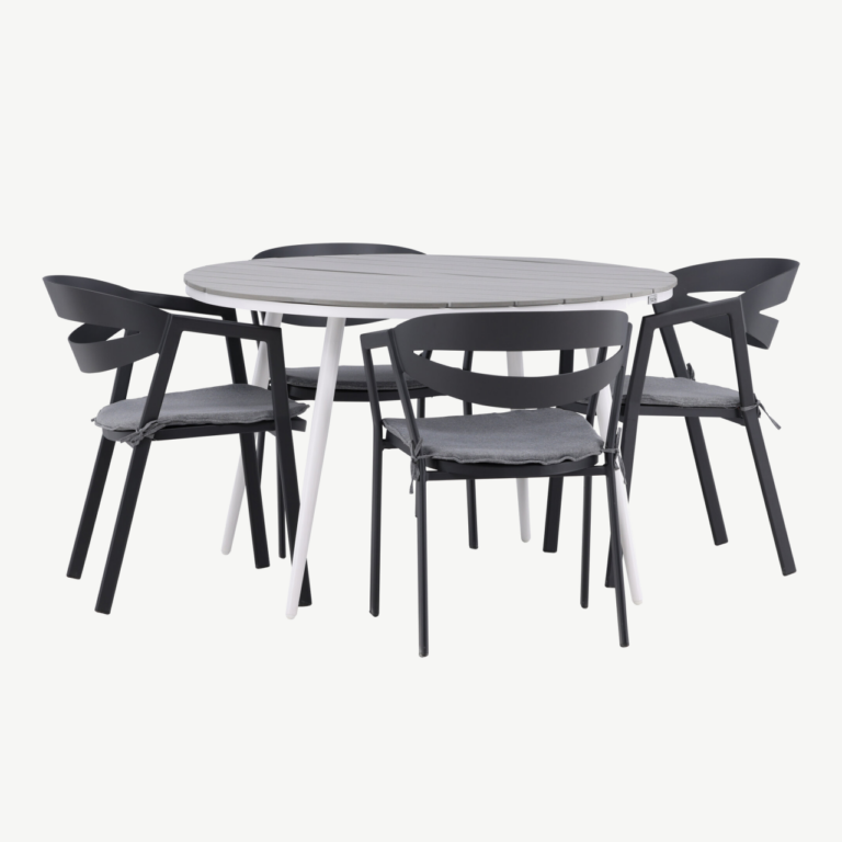 Ümmargune aiamööbli komplekt Break (hall laud, mustad toolid, Ø120 cm, istmepatjadega) - GR22685