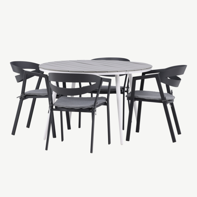 Ümmargune aiamööbli komplekt Break (hall laud, mustad toolid, Ø120 cm, istmepatjadega) - GR22685