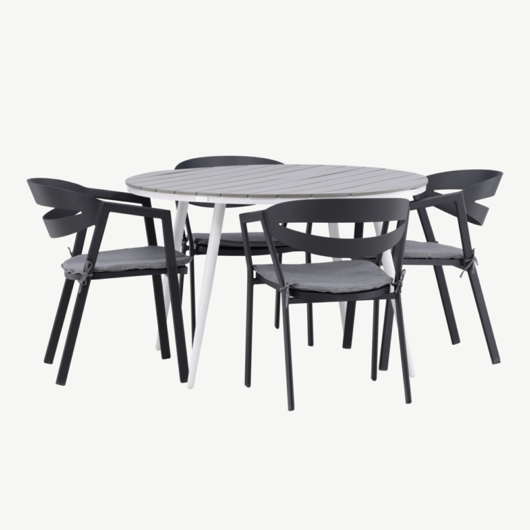 Ümmargune aiamööbli komplekt Break (hall laud, mustad toolid, Ø120 cm, istmepatjadega) - GR22685