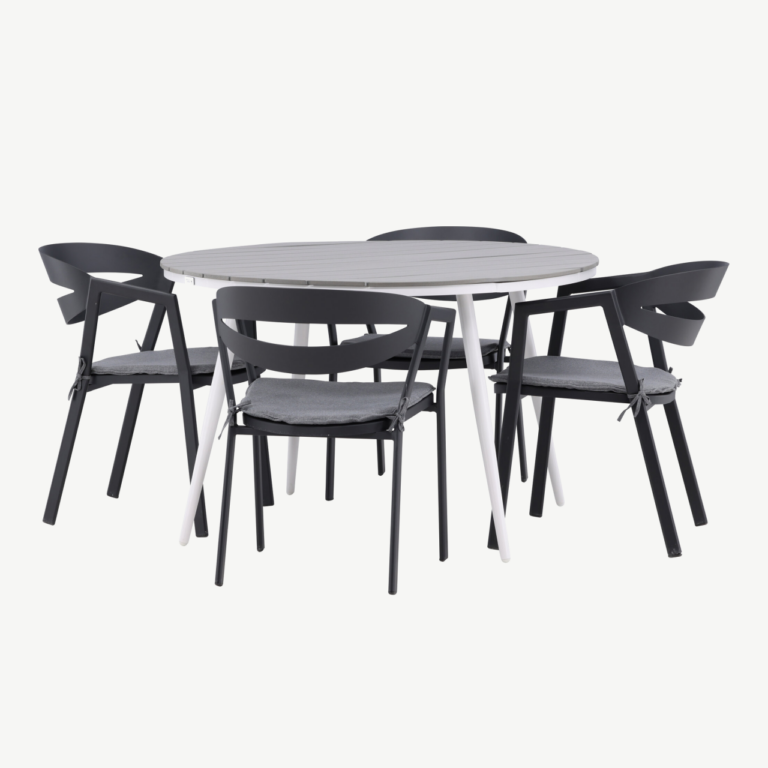 Ümmargune aiamööbli komplekt Break (hall laud, mustad toolid, Ø120 cm, istmepatjadega) - GR22685