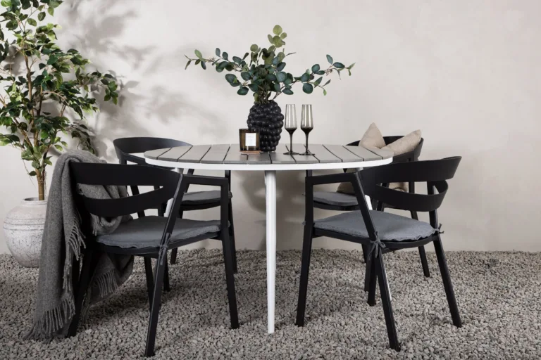 Ümmargune aiamööbli komplekt Break (hall laud, mustad toolid, Ø120 cm, istmepatjadega) - GR22685