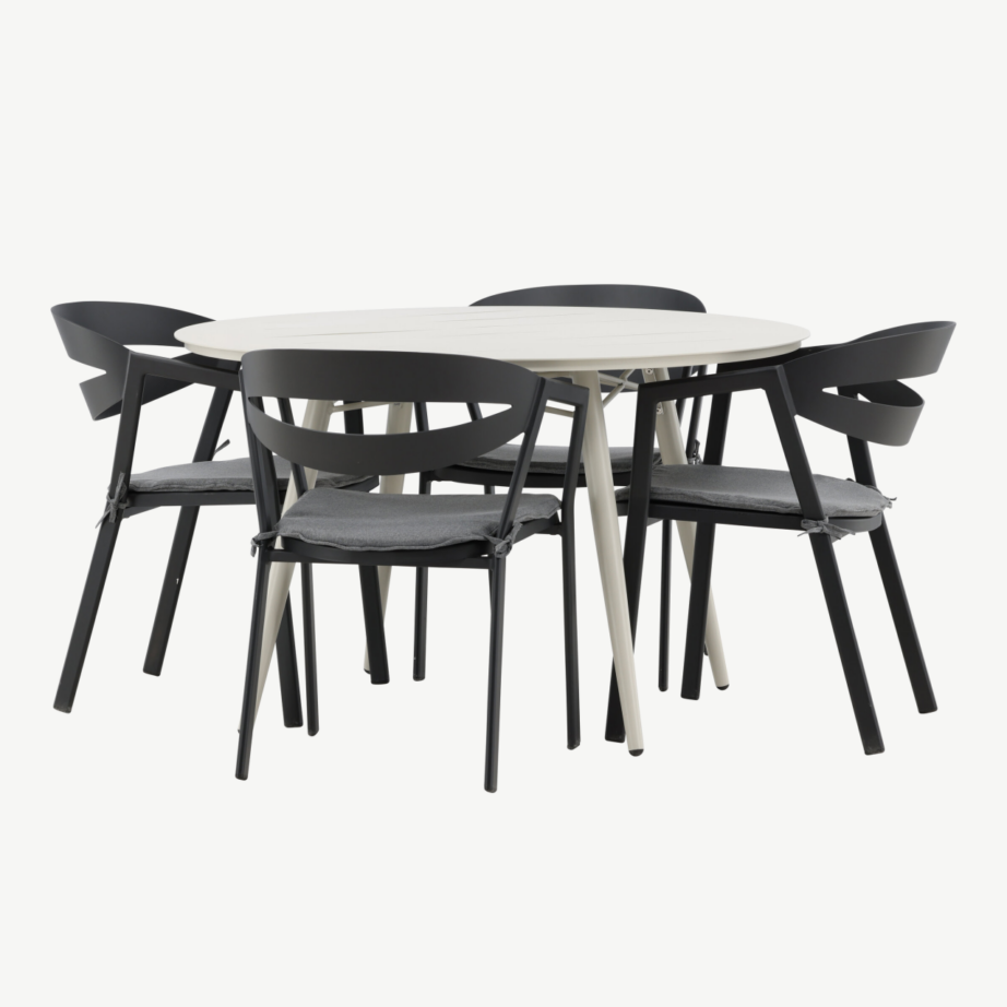 Ümmargune aiamööbli komplekt Lina (alumiinium, beež laud, mustad toolid, istmepatjadega, ø120 cm), GR22739 – 3