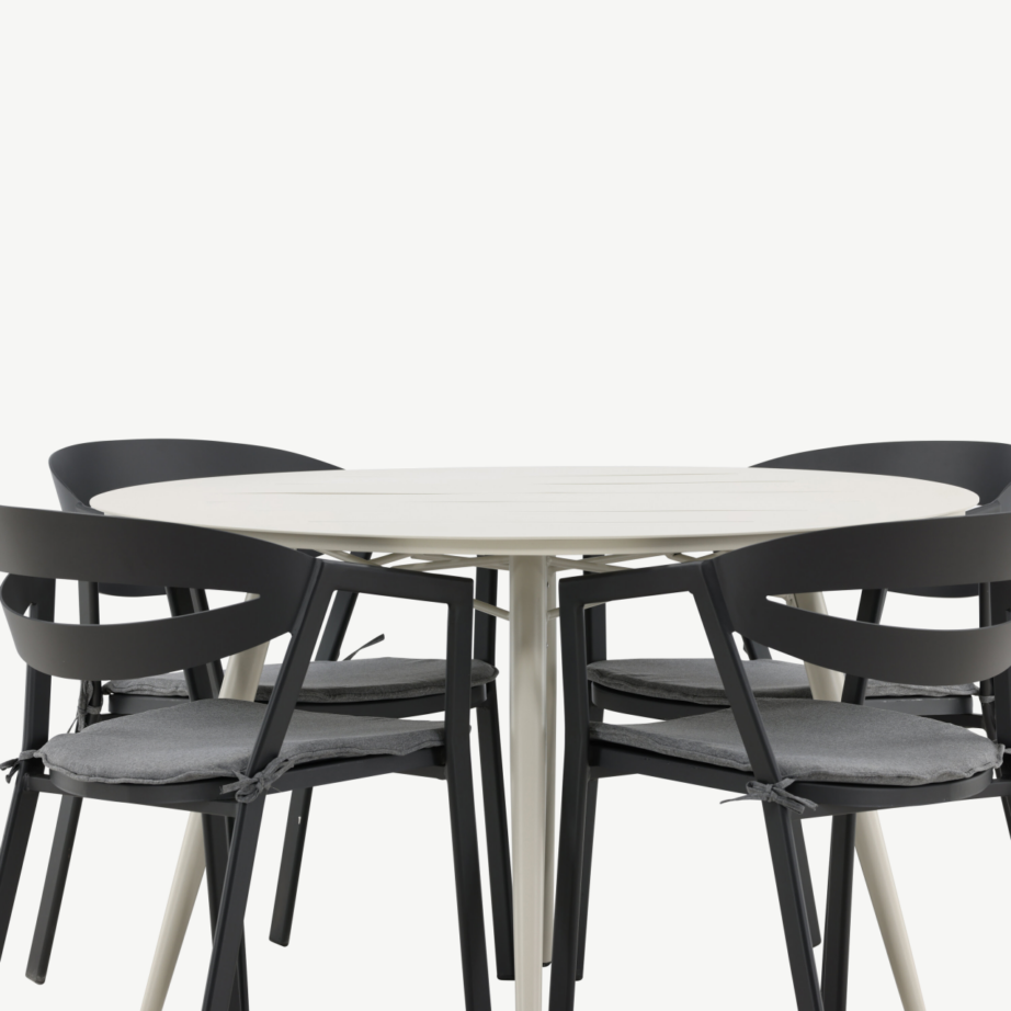 Ümmargune aiamööbli komplekt Lina (alumiinium, beež laud, mustad toolid, istmepatjadega, ø120 cm), GR22739 – 4