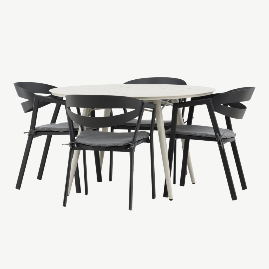 Ümmargune aiamööbli komplekt Lina (alumiinium, beež laud, mustad toolid, istmepatjadega, ø120 cm), GR22739 – 5