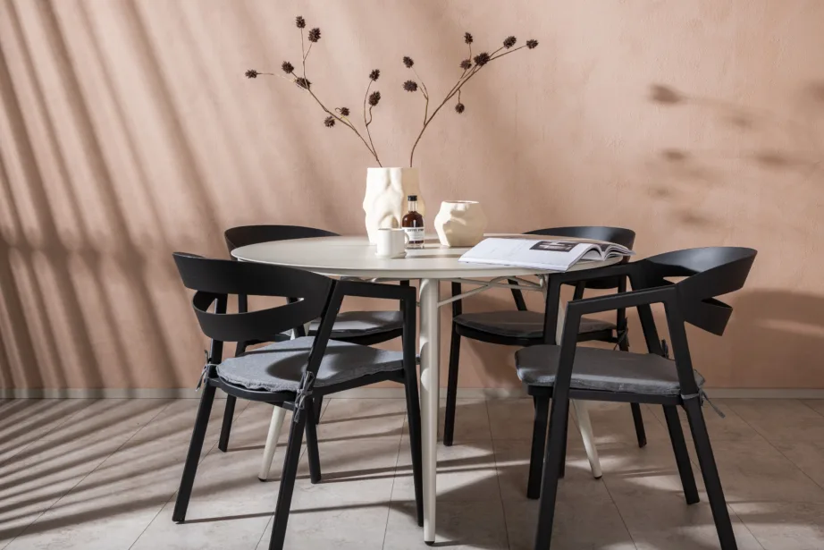 Ümmargune aiamööbli komplekt Lina (alumiinium, beež laud, mustad toolid, istmepatjadega, ø120 cm), GR22739 – 6